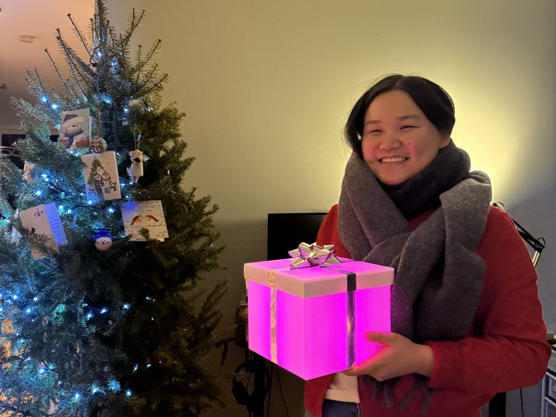 Une boîte lumineuse carismo tenu par Noémie